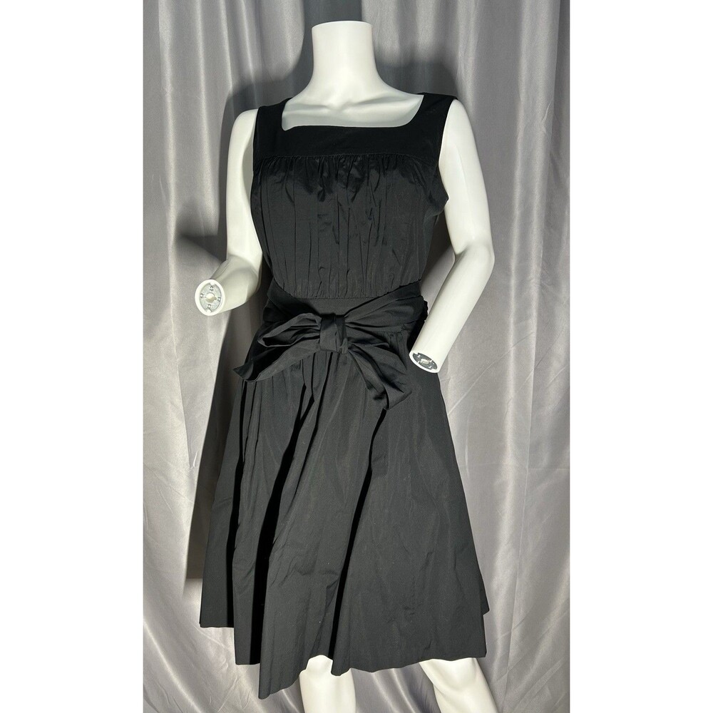 Brooks Brothers Womens Black Fit & Flare Dress Size 12 Tie Waist Cocktail Pleats